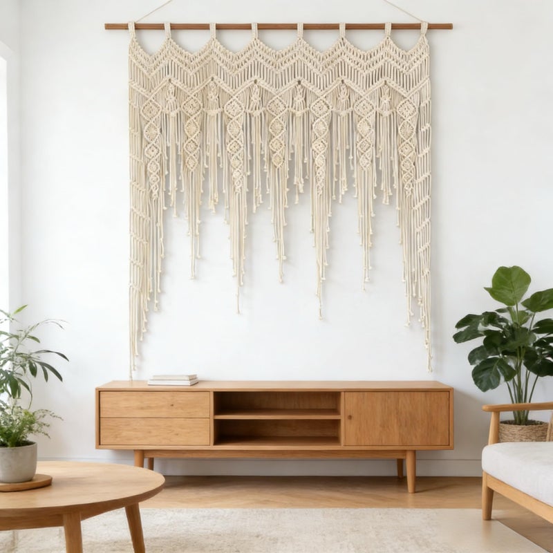 M MANUAL Macrame Valance Curtain for Kichen Windows 41.33 * 53.15Inch Farmhouse Boho Curtains for Bedroom Window Tassels Leaf Valance Treatments for Livingroom Kitchen Bathroom Wall Decor - Image 5