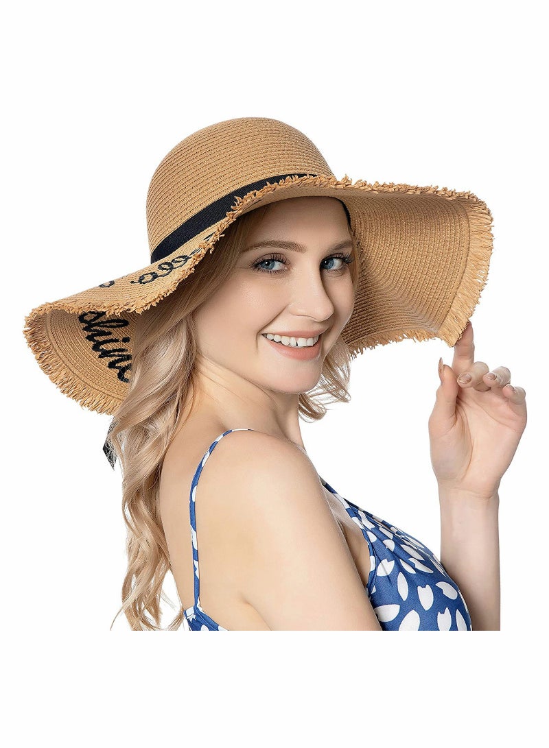 Barakah Womens Wide Brim Straw Hat Ladies Summer Beach Sun Fashion Rollable Cap UPF 50+ for Girls Women - Image 1