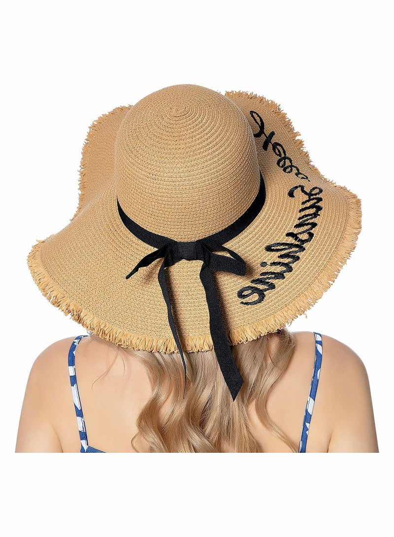 Barakah Womens Wide Brim Straw Hat Ladies Summer Beach Sun Fashion Rollable Cap UPF 50+ for Girls Women - Image 3