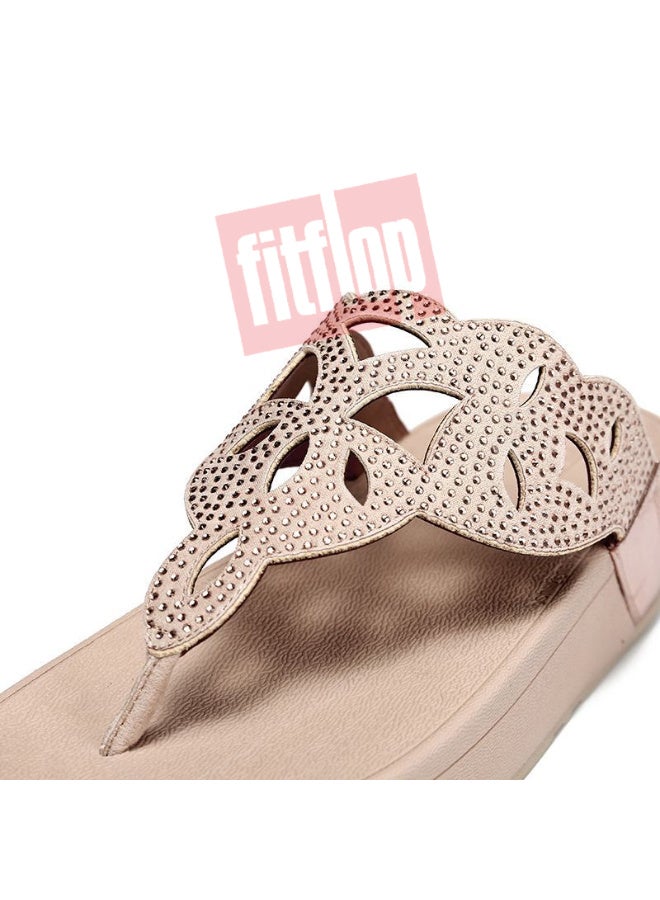 FitFlop Women's Embellished Cut-Out Toe-Post Wedge Sandals with Microwobbleboard Technology and Contoured Footbed – Blush Beige - Image 3