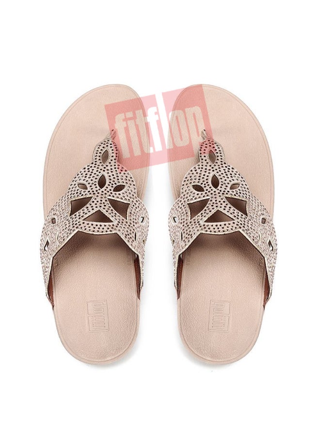 FitFlop Women's Embellished Cut-Out Toe-Post Wedge Sandals with Microwobbleboard Technology and Contoured Footbed – Blush Beige - Image 2