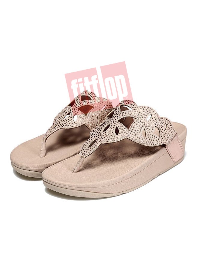 FitFlop Women's Embellished Cut-Out Toe-Post Wedge Sandals with Microwobbleboard Technology and Contoured Footbed – Blush Beige - Image 5