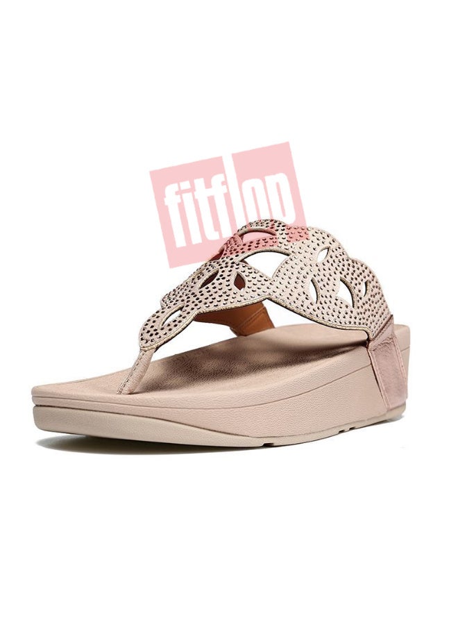 FitFlop Women's Embellished Cut-Out Toe-Post Wedge Sandals with Microwobbleboard Technology and Contoured Footbed – Blush Beige - Image 1