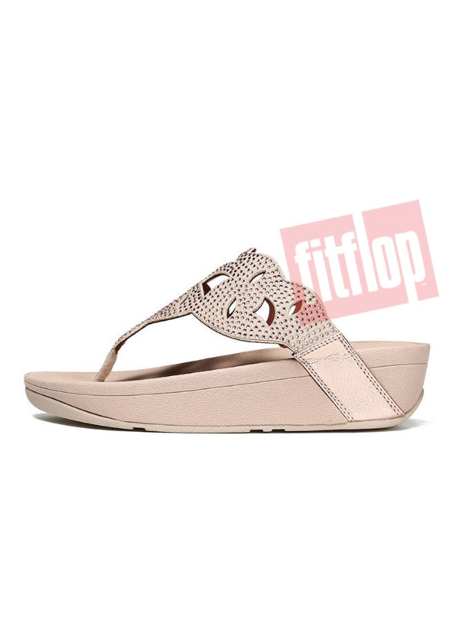 FitFlop Women's Embellished Cut-Out Toe-Post Wedge Sandals with Microwobbleboard Technology and Contoured Footbed – Blush Beige - Image 4