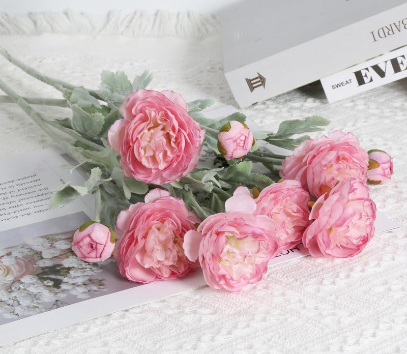IPOPU Pink Peonies Artificial Flowers 6pcs Pink Artificial Ranunculus Flowers18Heads Pink Silk Peonies with Stems Real Look for Spring Decorations Floral Arrangements Home Table Centerpiece - Image 2