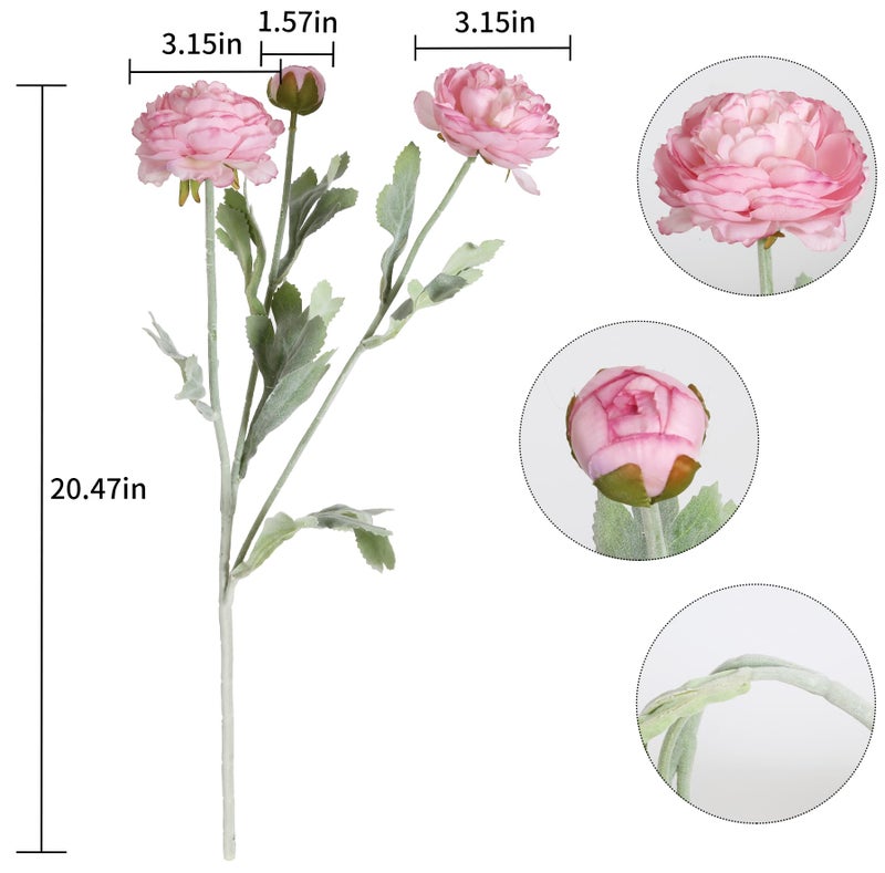 IPOPU Pink Peonies Artificial Flowers 6pcs Pink Artificial Ranunculus Flowers18Heads Pink Silk Peonies with Stems Real Look for Spring Decorations Floral Arrangements Home Table Centerpiece - Image 3