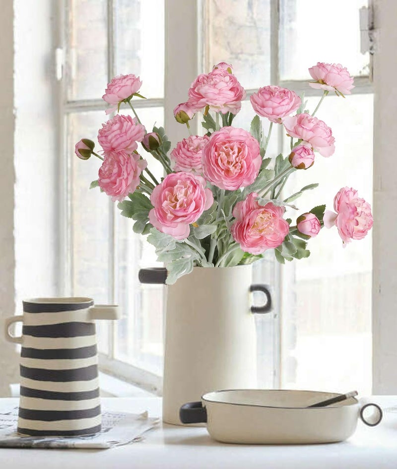 IPOPU Pink Peonies Artificial Flowers 6pcs Pink Artificial Ranunculus Flowers18Heads Pink Silk Peonies with Stems Real Look for Spring Decorations Floral Arrangements Home Table Centerpiece - Image 5