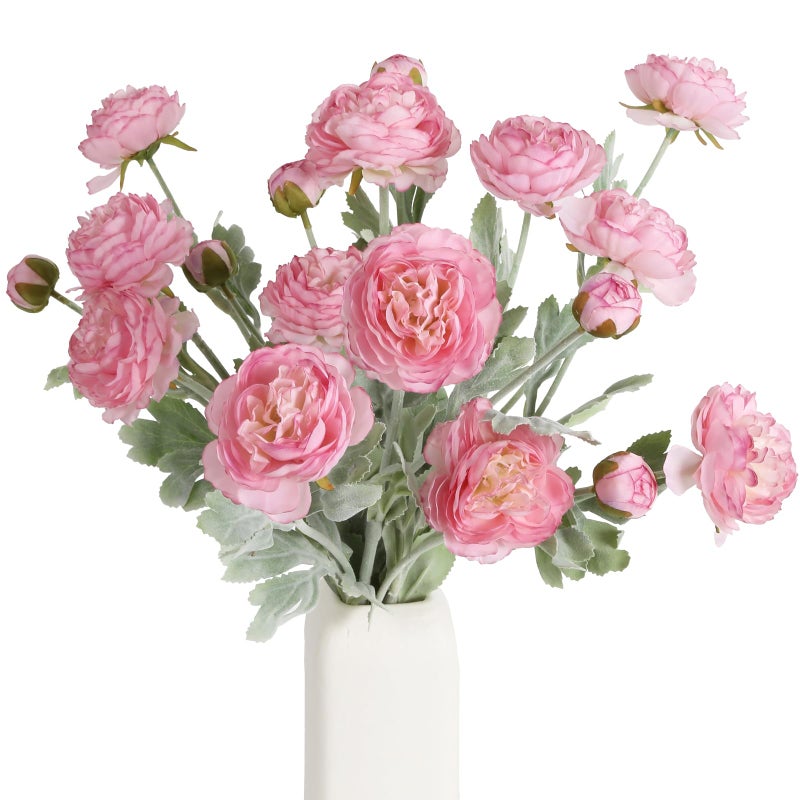 IPOPU Pink Peonies Artificial Flowers 6pcs Pink Artificial Ranunculus Flowers18Heads Pink Silk Peonies with Stems Real Look for Spring Decorations Floral Arrangements Home Table Centerpiece - Image 1
