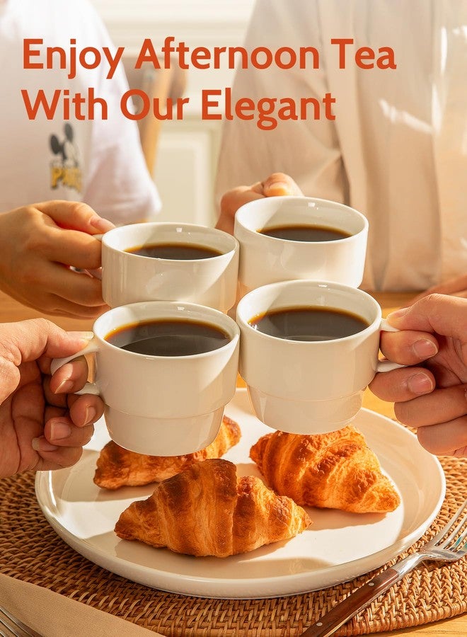 سويز طقم أكواب إسبريسو من البورسلين من سويز، 6 أكواب قهوة إسبريسو بيضاء من السيراميك بمقبض، سعة 6 أونصات، أكواب قهوة إسبريسو متينة للمنزل والمقهى - Image 3