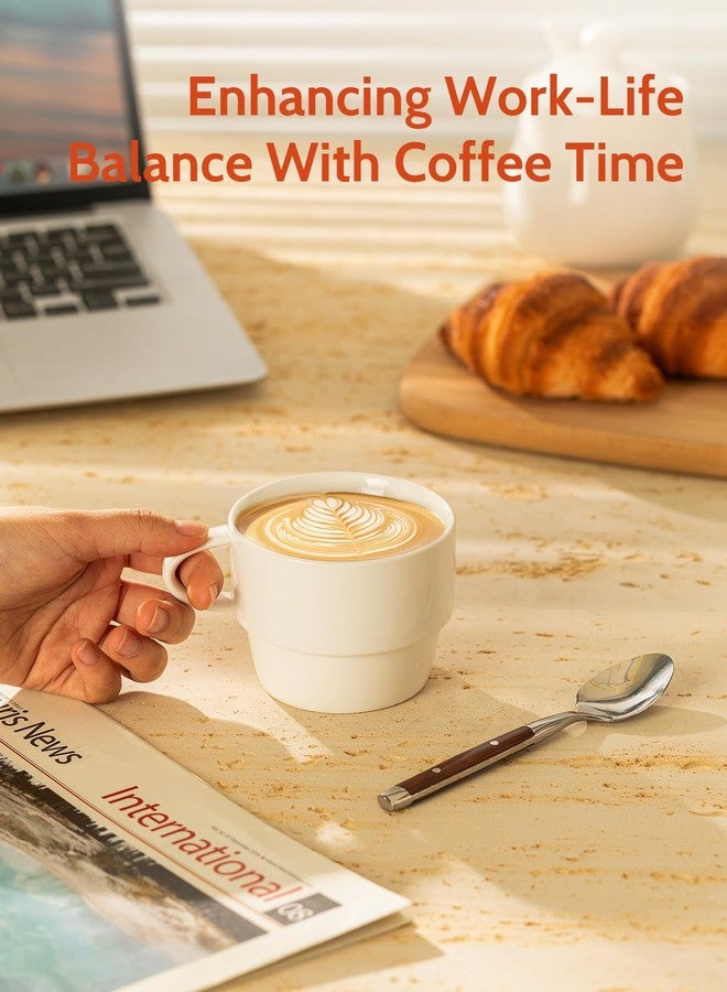 سويز طقم أكواب إسبريسو من البورسلين من سويز، 6 أكواب قهوة إسبريسو بيضاء من السيراميك بمقبض، سعة 6 أونصات، أكواب قهوة إسبريسو متينة للمنزل والمقهى - Image 4