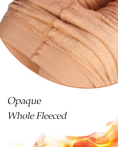 CozyWow Opaque Fleece Lined Tights for Women, Soft Warm Thermal Tights for Winter Beige SM - Image 4
