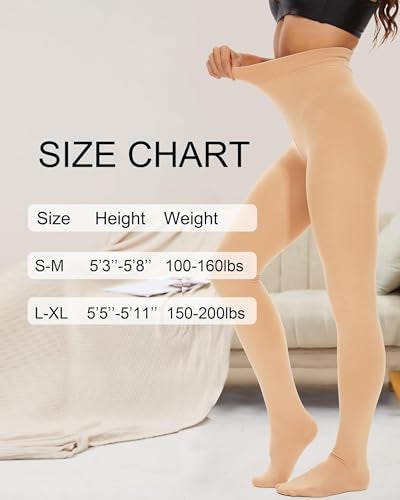 CozyWow Opaque Fleece Lined Tights for Women, Soft Warm Thermal Tights for Winter Beige SM - Image 5