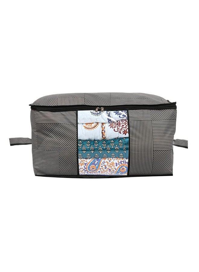 Kuber Industries Non-Woven Lining Print Blanket Cover|Clothes Organizer|Clothes Organizer With Transparent Window, Zipper Closure & Handle (Gray, Extra Large) - Image 2