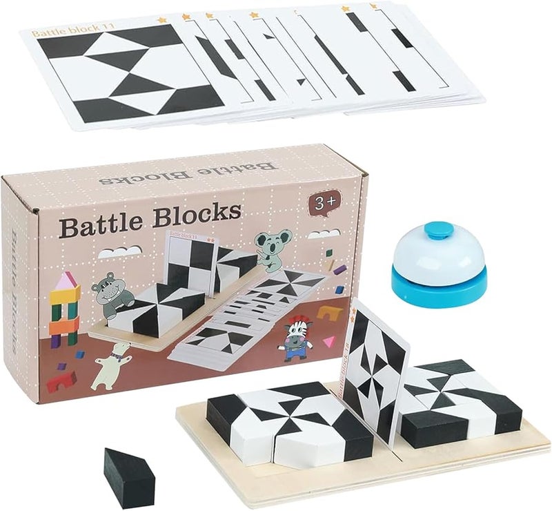 لغز مكعبات خشبية مع ٤٠ بطاقة أسئلة ألعاب تعليمية للأطفال باللون الأزرق - Image 1