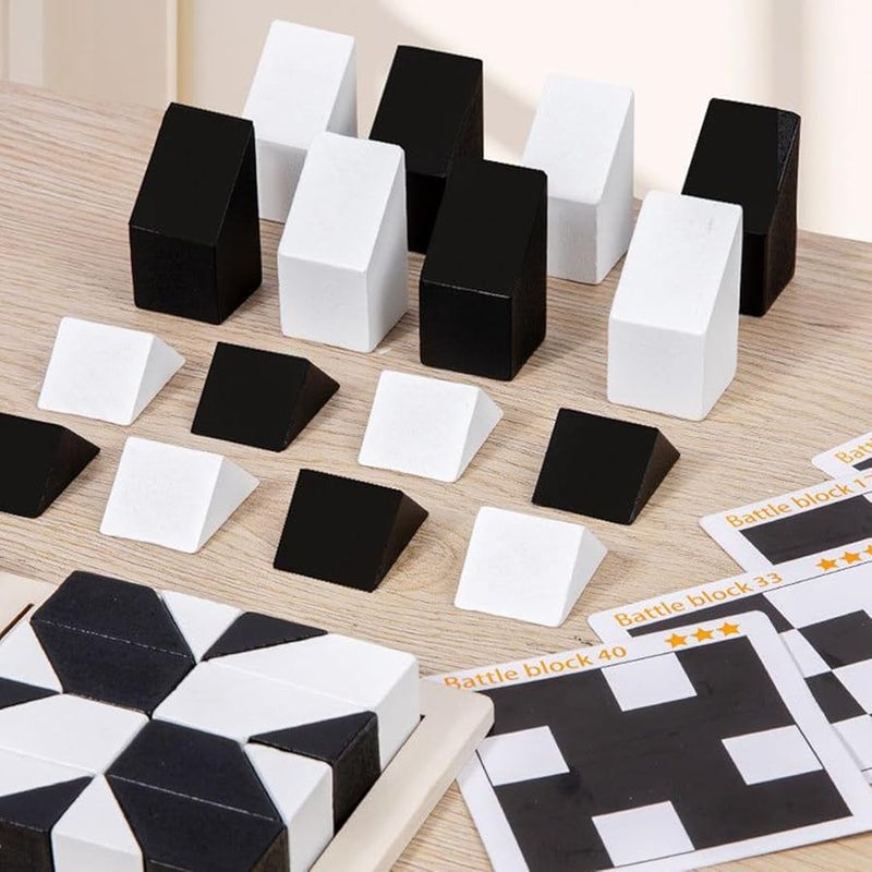 لغز مكعبات خشبية مع ٤٠ بطاقة أسئلة ألعاب تعليمية للأطفال باللون الأزرق - Image 5