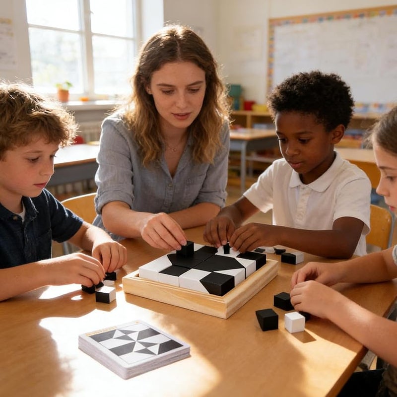 لغز مكعبات خشبية مع ٤٠ بطاقة أسئلة ألعاب تعليمية للأطفال باللون الأزرق - Image 2