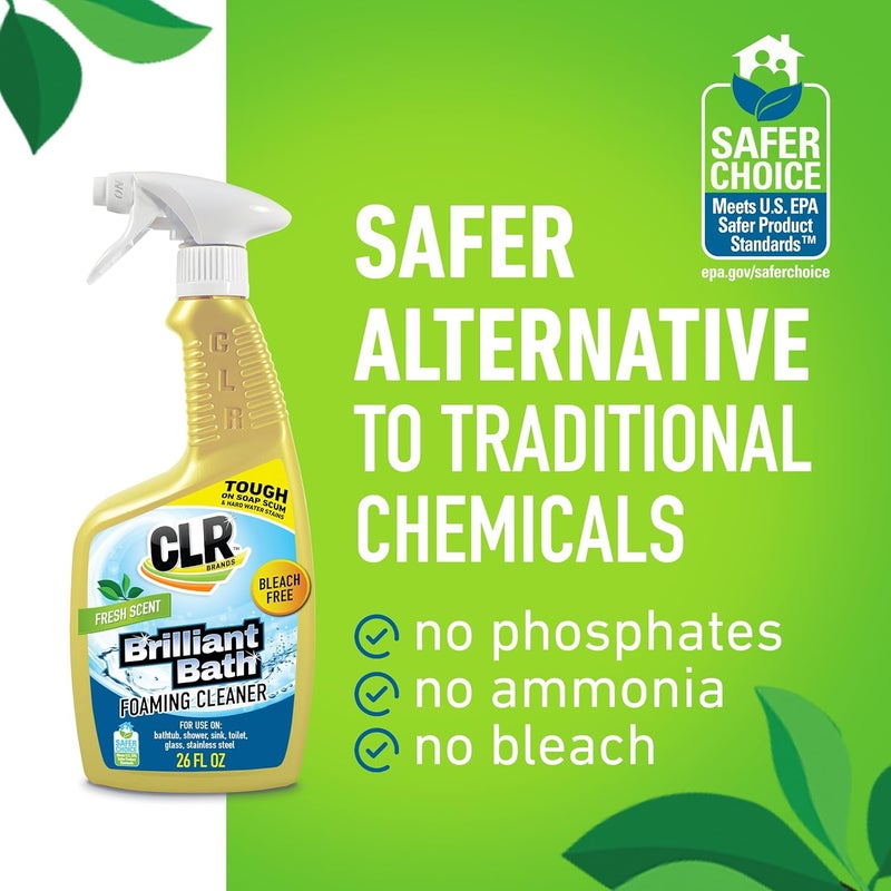 CLR Brilliant Bath Foaming Bathroom Cleaner Spray - For Use On Toilet, Bath, Shower, Sink, Glass, Stainless Steel - Fresh Scent, 26 Ounce Bottle (Pack Of 2) - Image 3