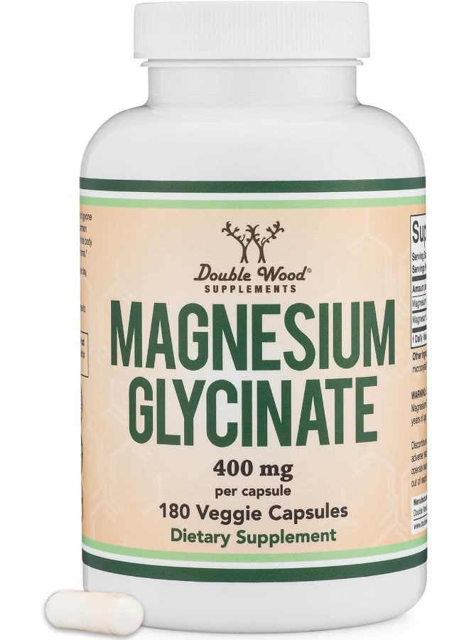 Double Wood Supplements Magnesium Glycinate 400mg, 180 Capsules (Vegan Safe, Manufactured and Third Party Tested in The USA, Gluten Free, Non-GMO) High Absorption Magnesium for Sleep by Double Wood Supplements - Image 1
