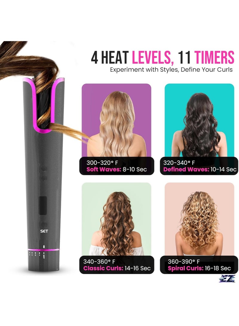 ELTRAZONE Cordless Automatic Curling Iron Wand – USB Rechargeable Self-Rotating Curling Iron for Waves, Portable Hair Styler for Travel - Image 2