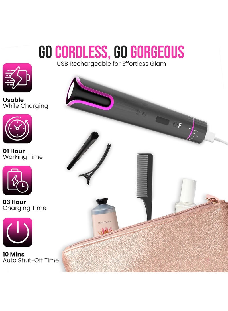 ELTRAZONE Cordless Automatic Curling Iron Wand – USB Rechargeable Self-Rotating Curling Iron for Waves, Portable Hair Styler for Travel - Image 3