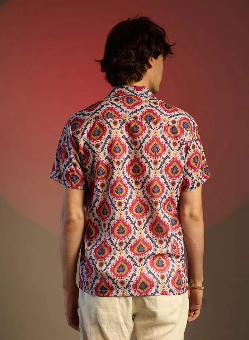 Campus Sutra Men's Crimson Red & Ivory White Ethnic Shirt