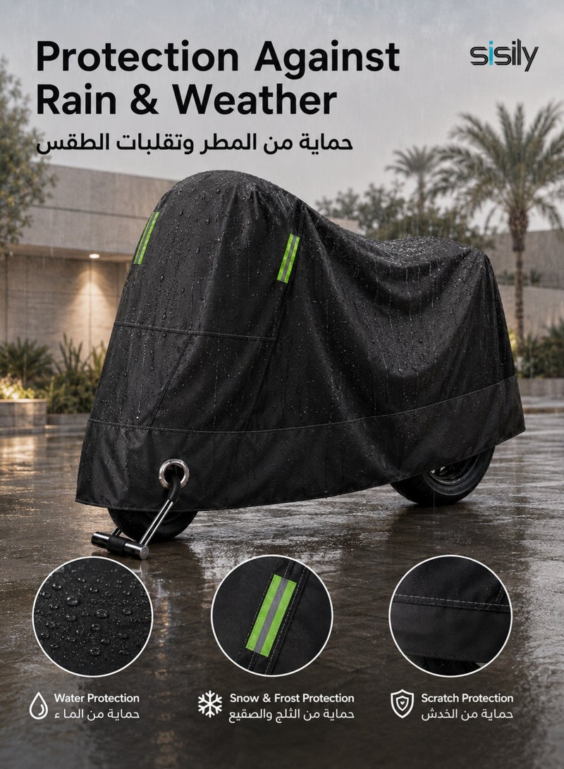 Sisily Motorcycle Cover Waterproof 4XL, 210D Oxford Motorbike Cover 295×105×125cm, Rain Snow Frost Scratch Protection, Reflective Strips & Lock Hole for Outdoor Parking - Image 2