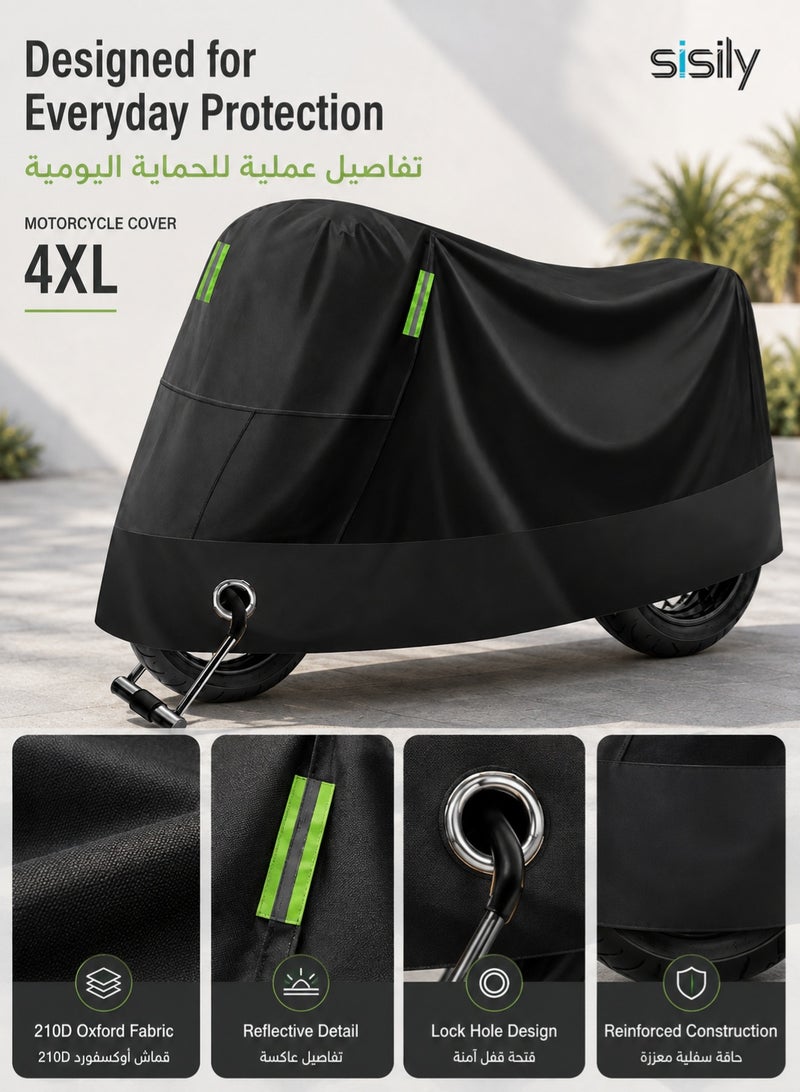 Sisily Motorcycle Cover Waterproof 4XL, 210D Oxford Motorbike Cover 295×105×125cm, Rain Snow Frost Scratch Protection, Reflective Strips & Lock Hole for Outdoor Parking - Image 5