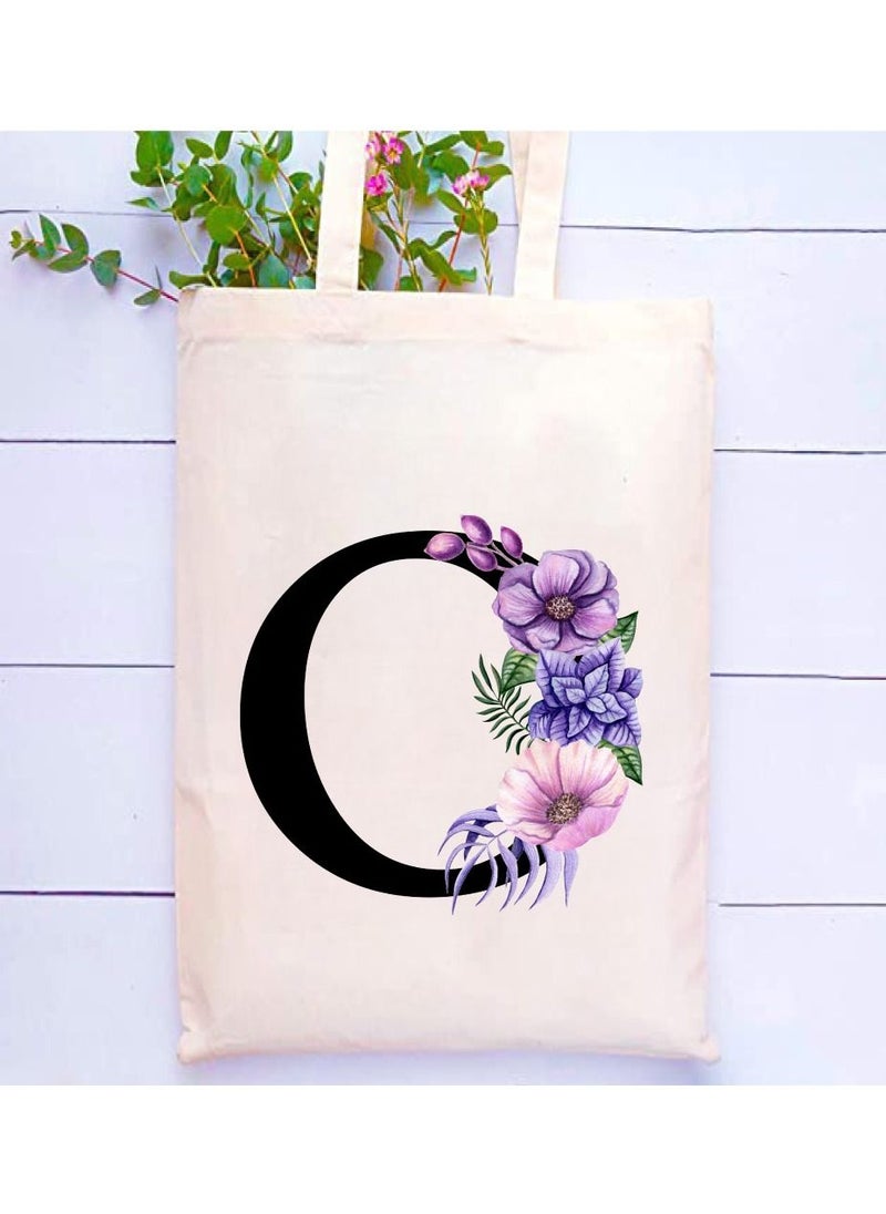PRINTSHOP4ME Eco-Friendly Canvas Cotton Tote Bag with Floral Design on Initial Letters Printed Bridesmaids Bags for Women- Reusable Shopping Bag, Party Gift Idea and Cotton Gift Bag  - Image 2