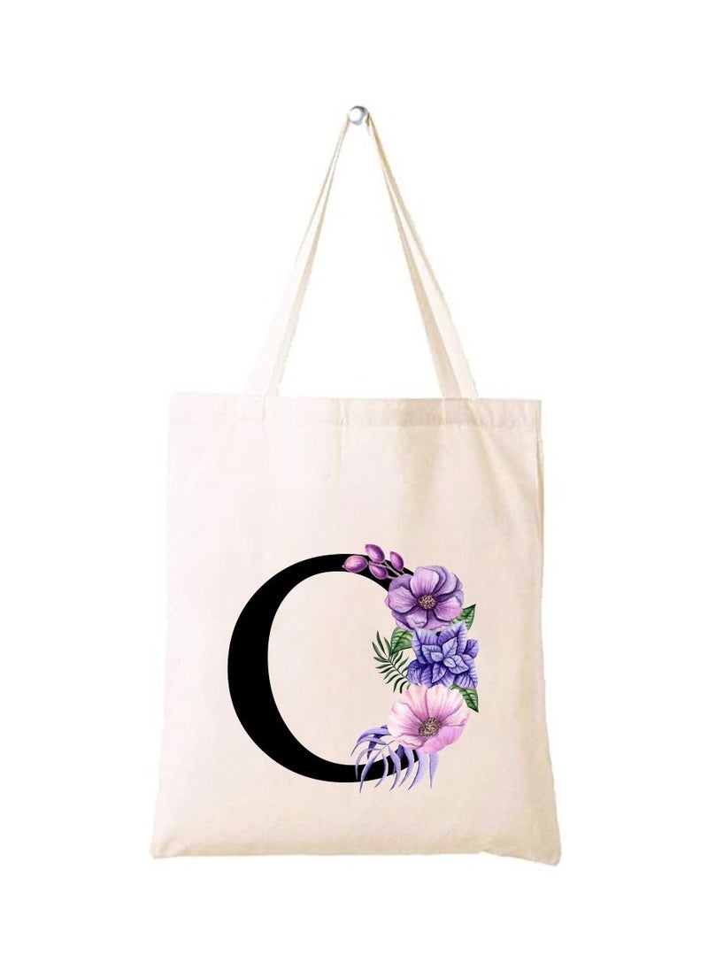 PRINTSHOP4ME Eco-Friendly Canvas Cotton Tote Bag with Floral Design on Initial Letters Printed Bridesmaids Bags for Women- Reusable Shopping Bag, Party Gift Idea and Cotton Gift Bag  - Image 1