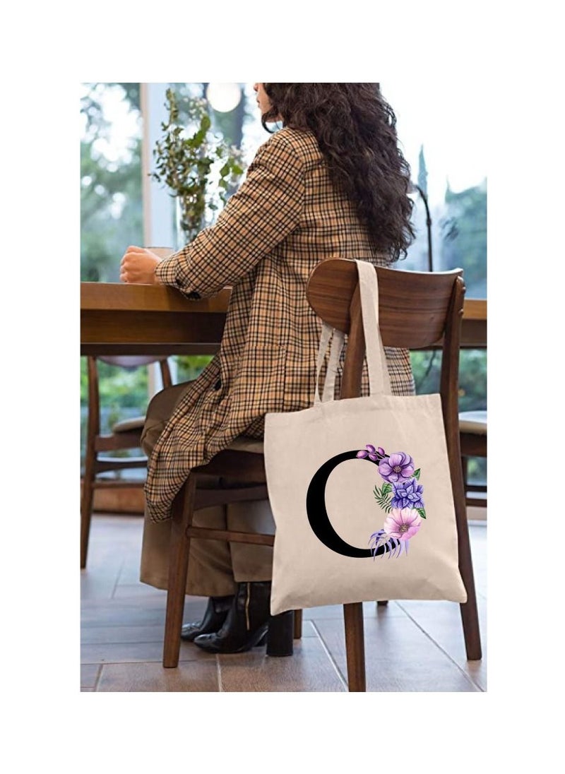 PRINTSHOP4ME Eco-Friendly Canvas Cotton Tote Bag with Floral Design on Initial Letters Printed Bridesmaids Bags for Women- Reusable Shopping Bag, Party Gift Idea and Cotton Gift Bag  - Image 3