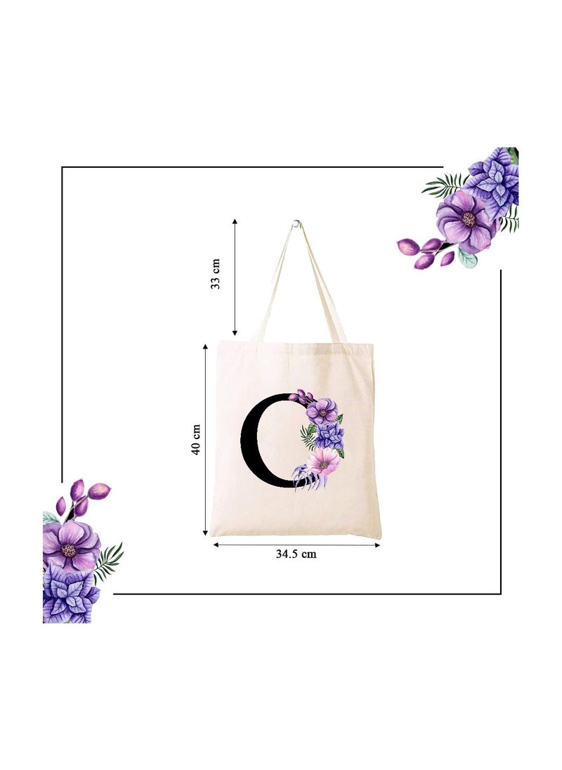 PRINTSHOP4ME Eco-Friendly Canvas Cotton Tote Bag with Floral Design on Initial Letters Printed Bridesmaids Bags for Women- Reusable Shopping Bag, Party Gift Idea and Cotton Gift Bag  - Image 5