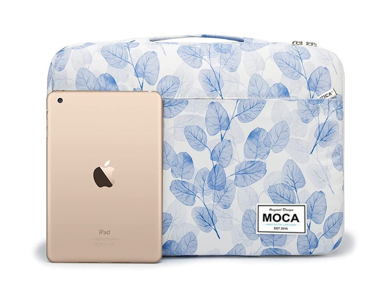 Moca 360° Protective Canvas Bag Sleeve for 13, 13.3, 13.5 inch MacBook Air Pro/Universal Laptop 13 13.3 13.5 inch Laptop Sleeve Sleeves Hand Bag Carry case (Blue Leafs) - Image 3