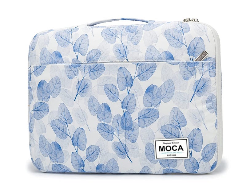Moca 360° Protective Canvas Bag Sleeve for 13, 13.3, 13.5 inch MacBook Air Pro/Universal Laptop 13 13.3 13.5 inch Laptop Sleeve Sleeves Hand Bag Carry case (Blue Leafs) - Image 1