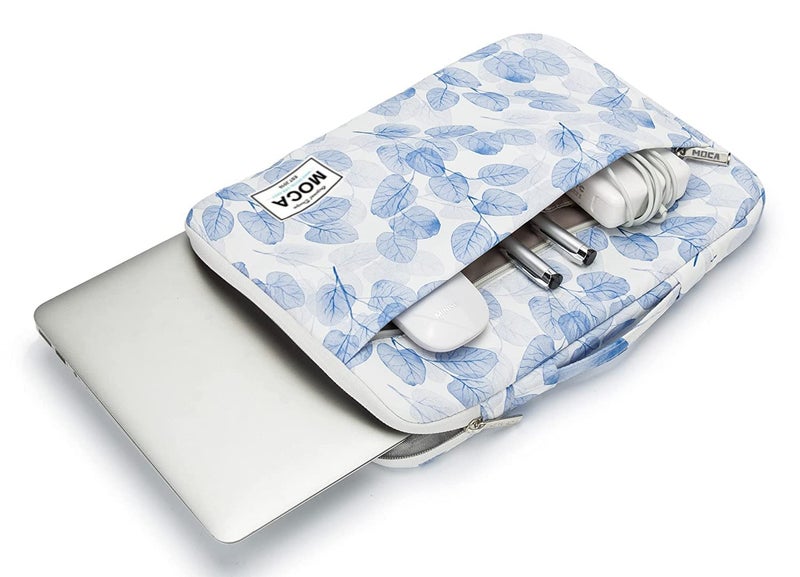 Moca 360° Protective Canvas Bag Sleeve for 13, 13.3, 13.5 inch MacBook Air Pro/Universal Laptop 13 13.3 13.5 inch Laptop Sleeve Sleeves Hand Bag Carry case (Blue Leafs) - Image 2