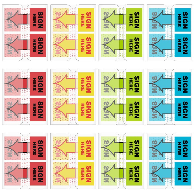 Jutom 12 Pack 600 Pcs Sign Here Tabs Sign Here Post Stickers Sticky Notarize Initial Date Tabs Flags Arrow Stickers Flags for Office School Students Notebook Annotating Notary Books Multicolored - Image 2