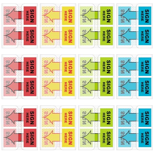 Jutom 12 Pack 600 Pcs Sign Here Tabs Sign Here Post Stickers Sticky Notarize Initial Date Tabs Flags Arrow Stickers Flags for Office School Students Notebook Annotating Notary Books Multicolored - Image 1