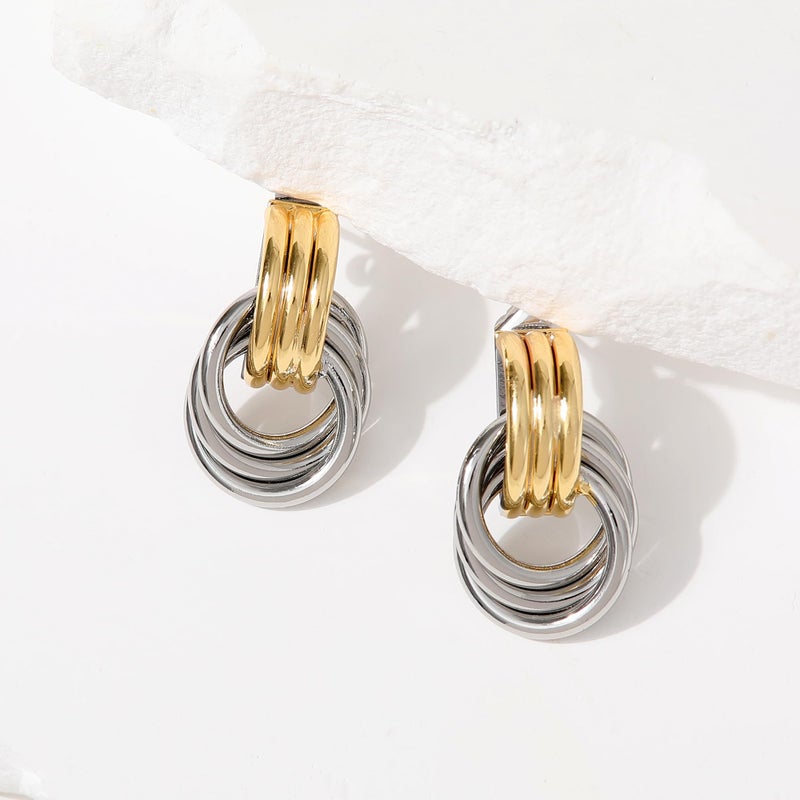 SHERLOVE Trendy Two Tone Gold Silver Plated Knot Earrings for Women Chunky Statement Drop Dangle Earrings Lightweight Hypoallergenic Fashion Mixed Metal Jewelry - Image 3