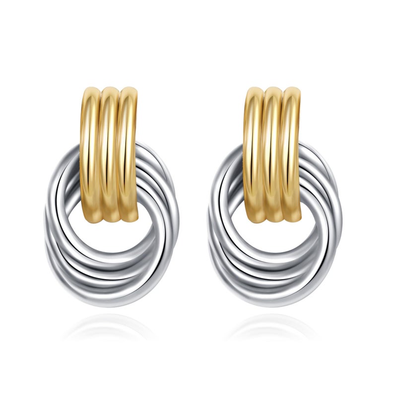 SHERLOVE Trendy Two Tone Gold Silver Plated Knot Earrings for Women Chunky Statement Drop Dangle Earrings Lightweight Hypoallergenic Fashion Mixed Metal Jewelry - Image 1
