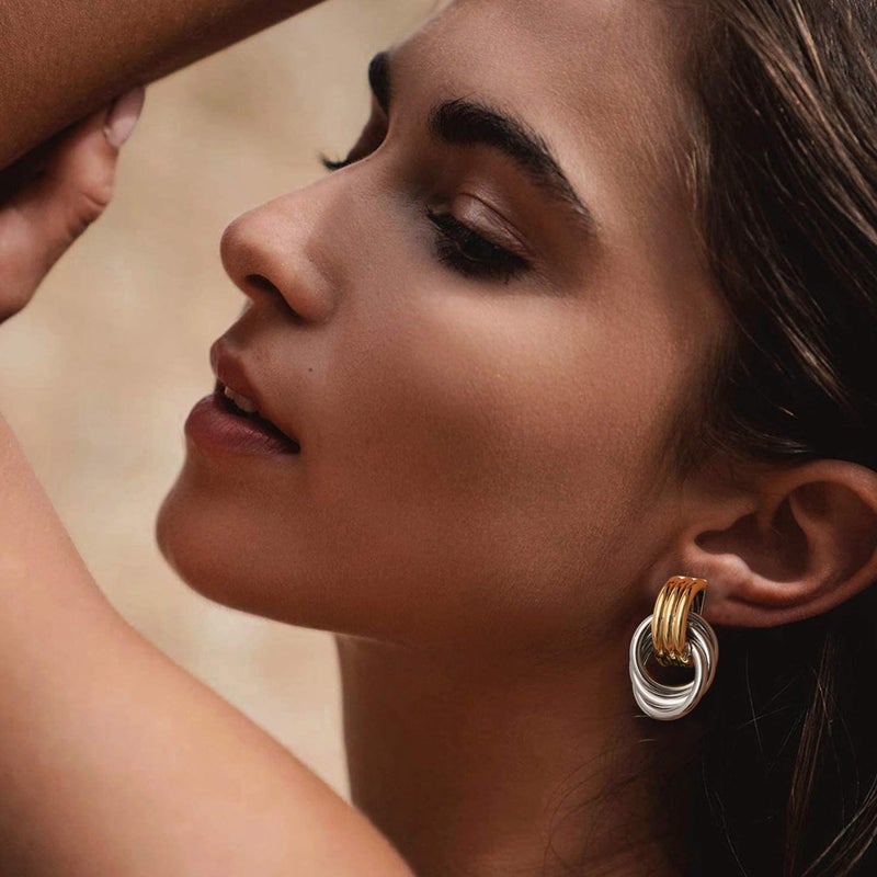 SHERLOVE Trendy Two Tone Gold Silver Plated Knot Earrings for Women Chunky Statement Drop Dangle Earrings Lightweight Hypoallergenic Fashion Mixed Metal Jewelry - Image 4