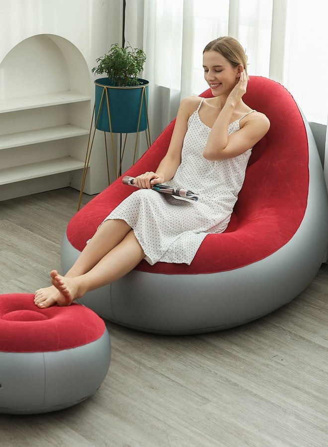 Lazy sofa, foldable recliner, outdoor inflatable sofa bed, PVC plush inflatable sofa, with foot pump included (1pc, purple）