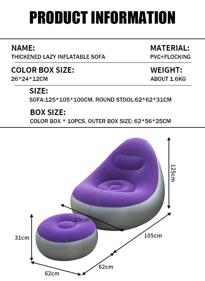Generic Lazy sofa, foldable recliner, outdoor inflatable sofa bed, PVC plush inflatable sofa, with foot pump included (1pc, purple）  - Image 2