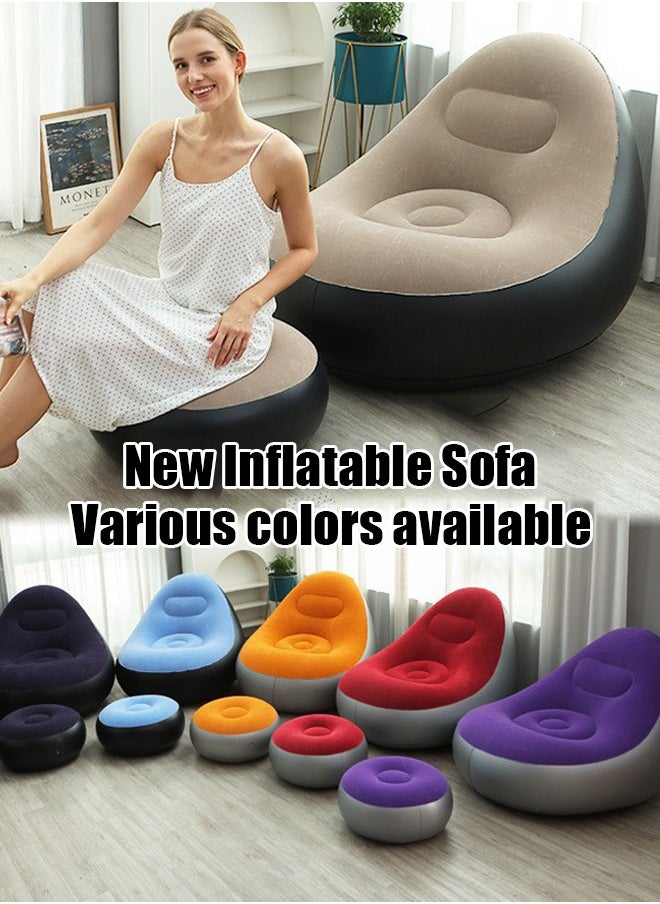 Generic Lazy sofa, foldable recliner, outdoor inflatable sofa bed, PVC plush inflatable sofa, with foot pump included (1pc, purple）  - Image 4