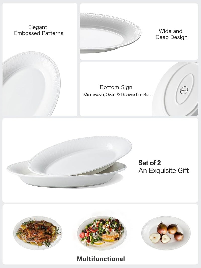 Kanwone Ceramic Large Serving Bowls Oval Serving Platters for Entertaining 13 Porcelain Serving Dishes for Dinner Pasta Salad Turkey Fruit Bread Appetizers Microwave Safe White Set of 2 - Image 3