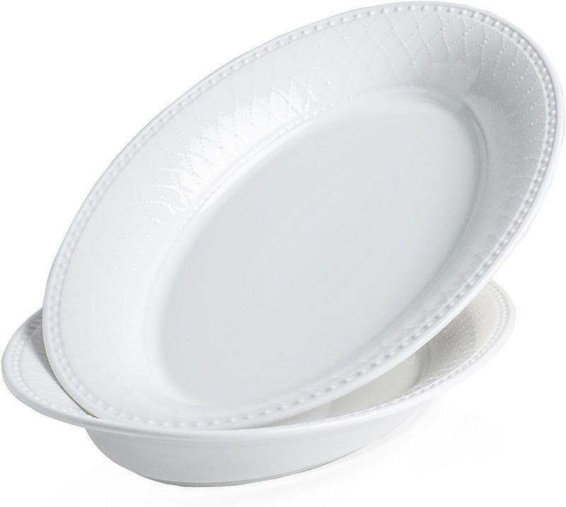 Kanwone Ceramic Large Serving Bowls Oval Serving Platters for Entertaining 13 Porcelain Serving Dishes for Dinner Pasta Salad Turkey Fruit Bread Appetizers Microwave Safe White Set of 2 - Image 1