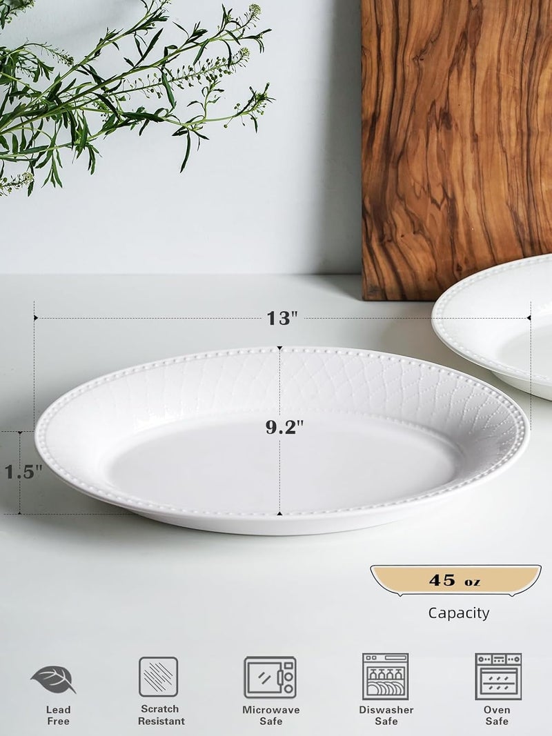 Kanwone Ceramic Large Serving Bowls Oval Serving Platters for Entertaining 13 Porcelain Serving Dishes for Dinner Pasta Salad Turkey Fruit Bread Appetizers Microwave Safe White Set of 2 - Image 2