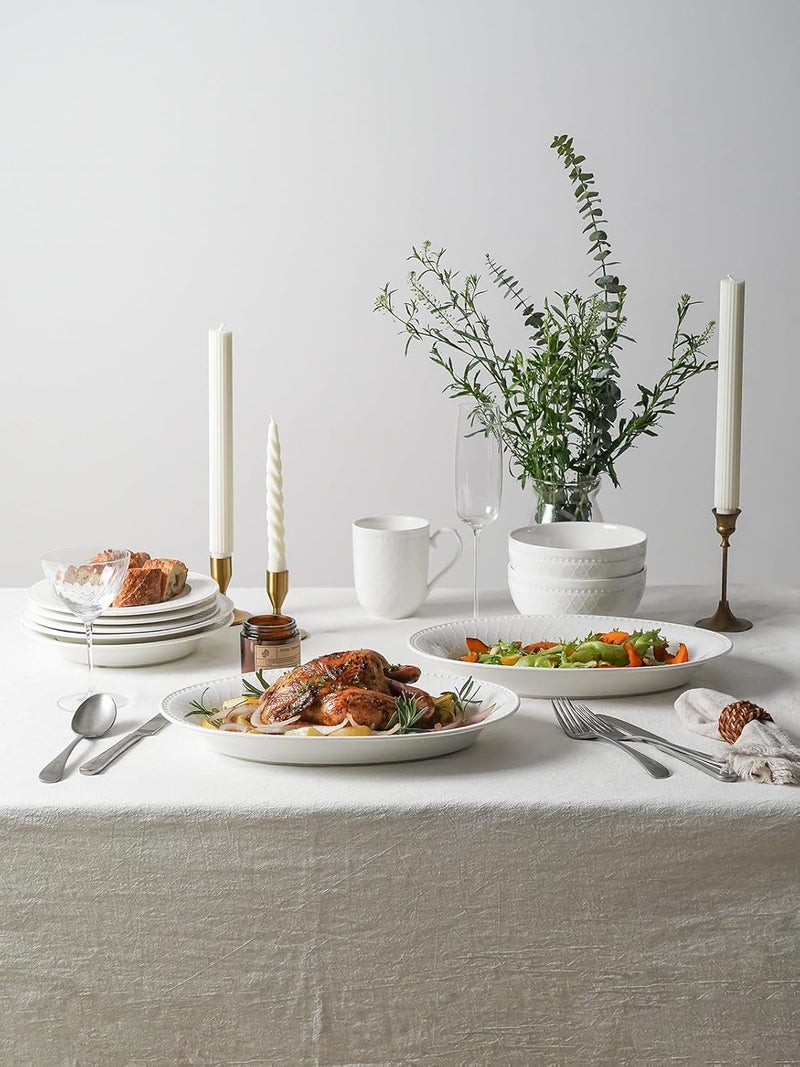 Kanwone Ceramic Large Serving Bowls Oval Serving Platters for Entertaining 13 Porcelain Serving Dishes for Dinner Pasta Salad Turkey Fruit Bread Appetizers Microwave Safe White Set of 2 - Image 4