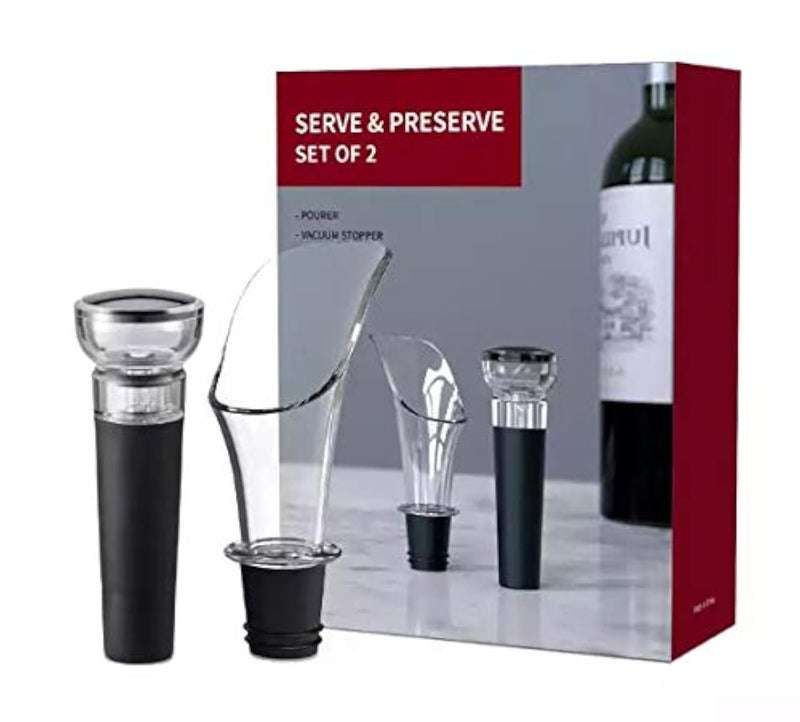 Iktu Set of 2, Luxury Wine Pourer and Stopper, Pour Spout and Vacuum Stopper for Red Wine Bottles - Image 1