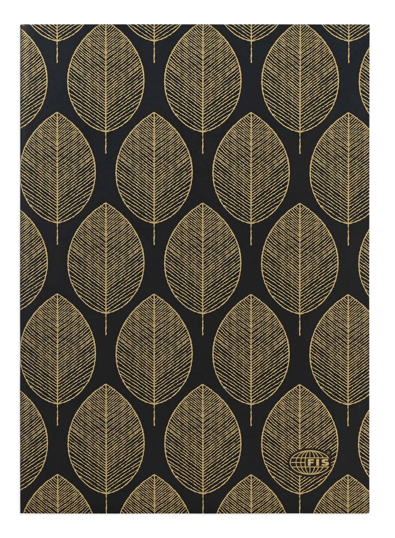 FIS® Notebook Soft Cover, A5 Size(14.8x21cm), 2 Quire, 192 Pages, 96 Sheets, Single Line Ruling, Golden/Black, Packet of 5 Pieces, Design 9 - FSNBSCA5GLBK09 - Image 1