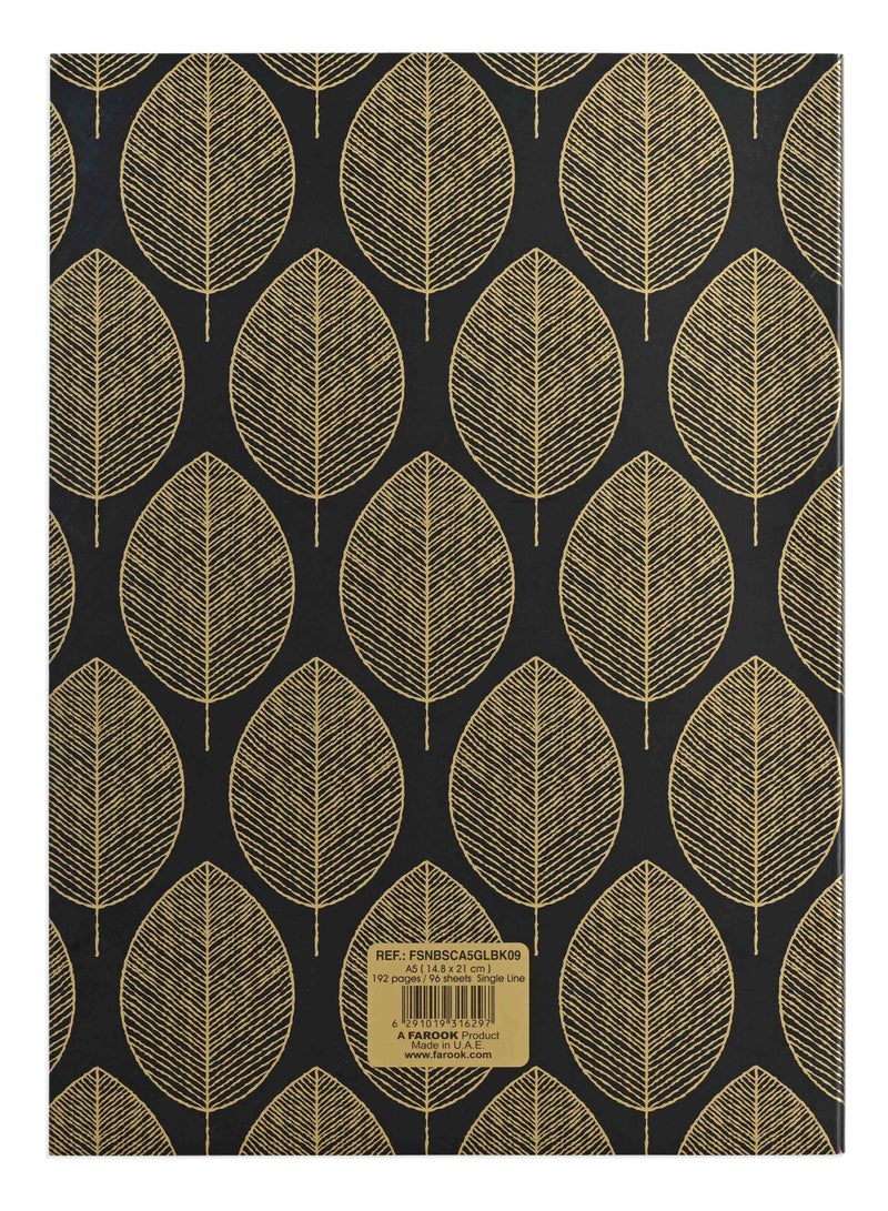FIS® Notebook Soft Cover, A5 Size(14.8x21cm), 2 Quire, 192 Pages, 96 Sheets, Single Line Ruling, Golden/Black, Packet of 5 Pieces, Design 9 - FSNBSCA5GLBK09 - Image 4