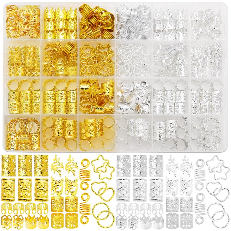 Fscwlmon 260 Pcs Hair Jewelry for BraidsHair Beads Accessories for DreadlockMetal Hair Clips Cuffs RingsLoc Rave Hair Charm Decorations Adjustable Kits for Men Women Golden and Silvery - Image 2